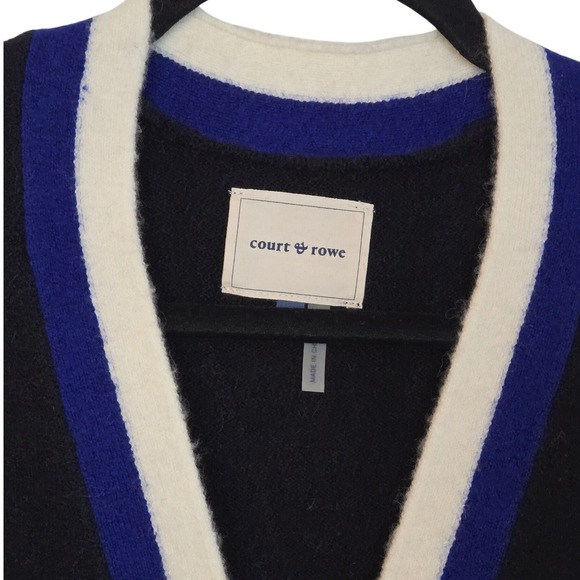 Court and Rowe Cardigan Knit Wool Blend Black Blue Quiet Luxury Minimalist S - Picture 3 of 10